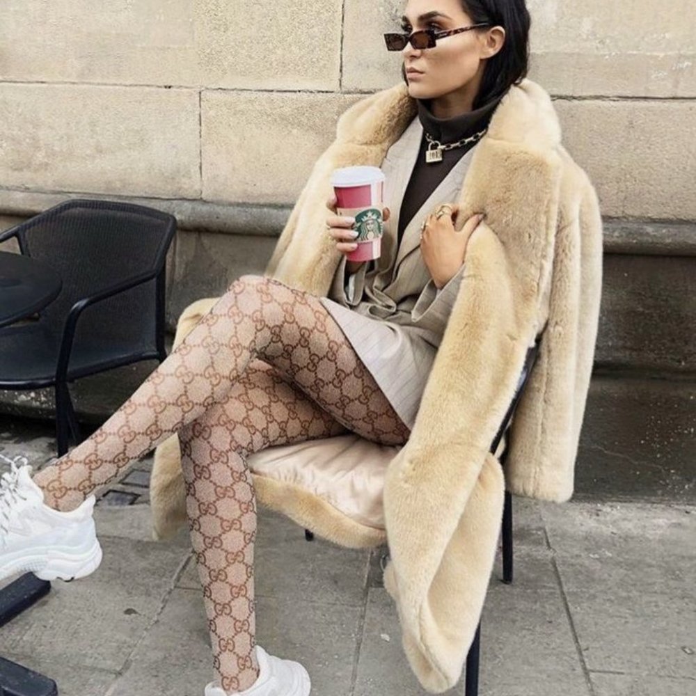 Gucci brown GG monogram snake-print tights